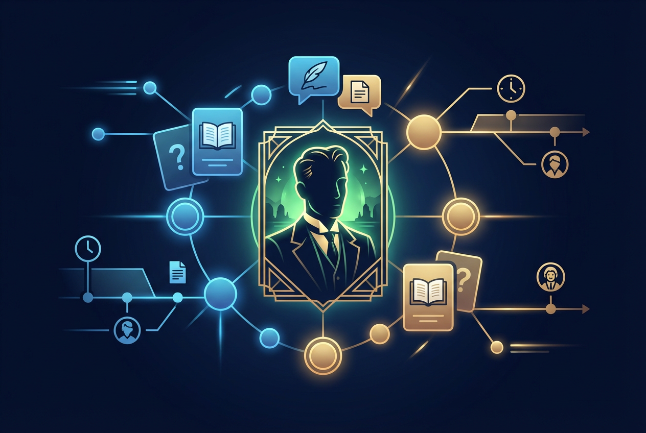 Student studying The Great Gatsby with organized notes, a persona list, symbol chart, and quiz checklist on a desk