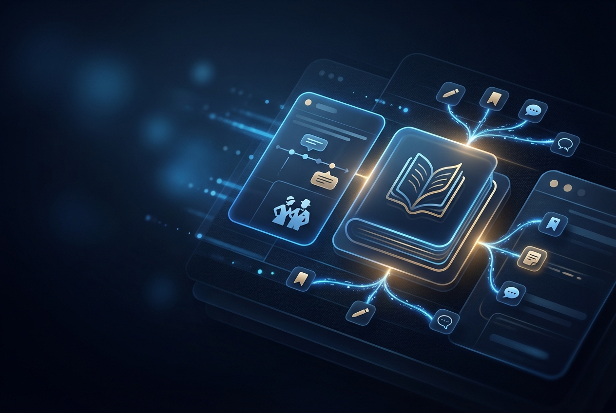 Study workflow visual: Student at desk with The Great Gatsby, symbol tracking chart, and phone showing Readi.AI thesis generator for literature analysis