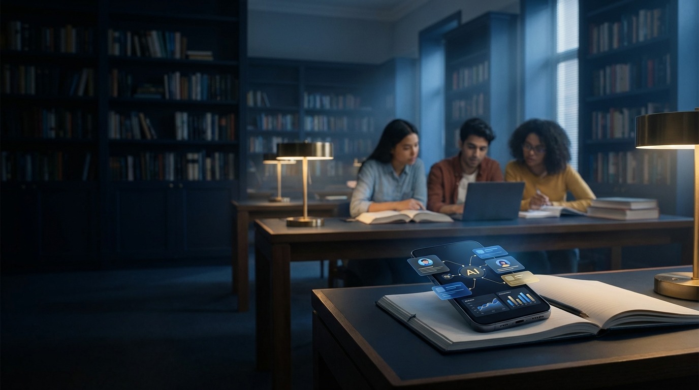 Study workflow visual for 1 Timothy Chapter 4, featuring a student’s notebook with chapter themes, a checklist, and a mobile study app interface
